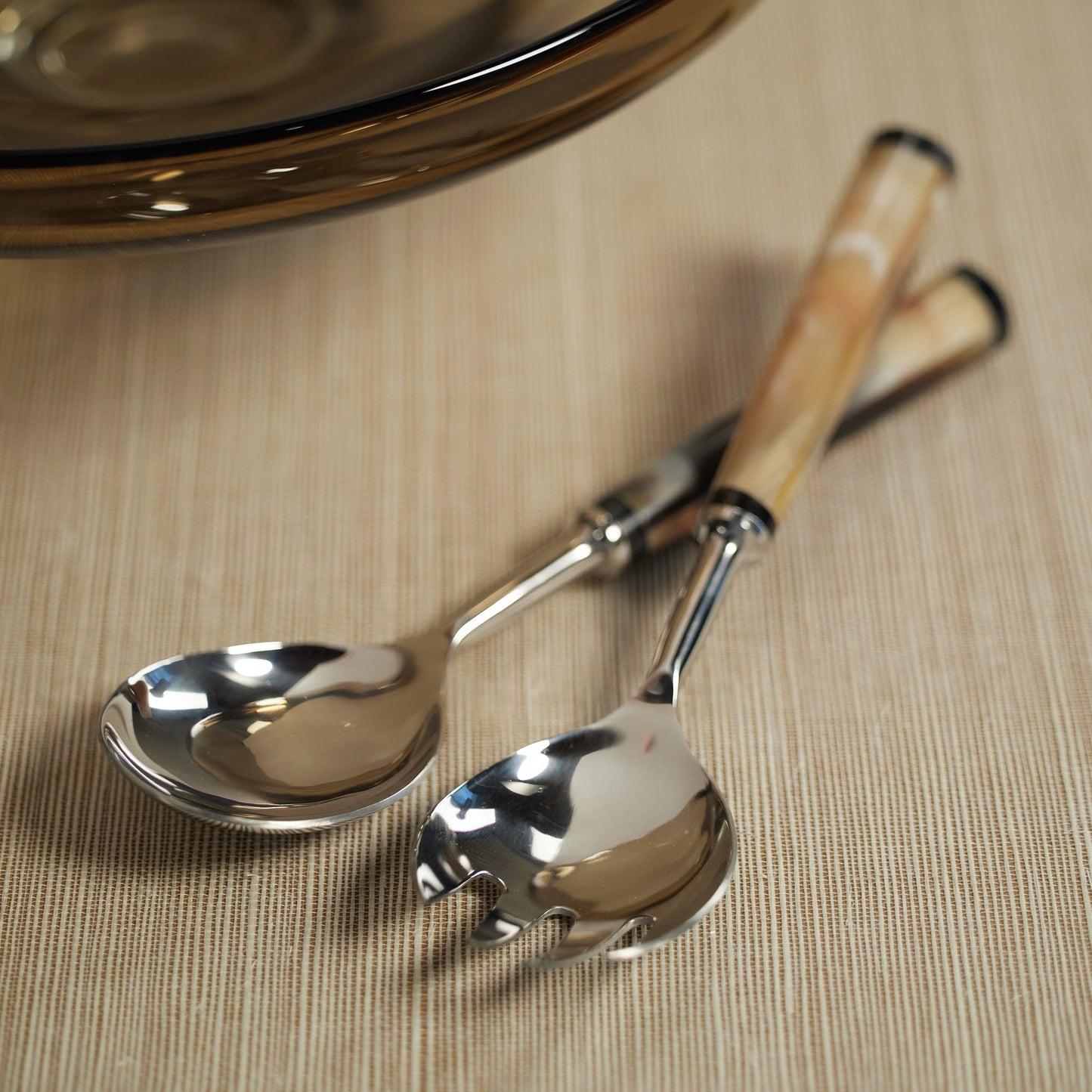 Langham Salad Server Set with Horn Handles - Large