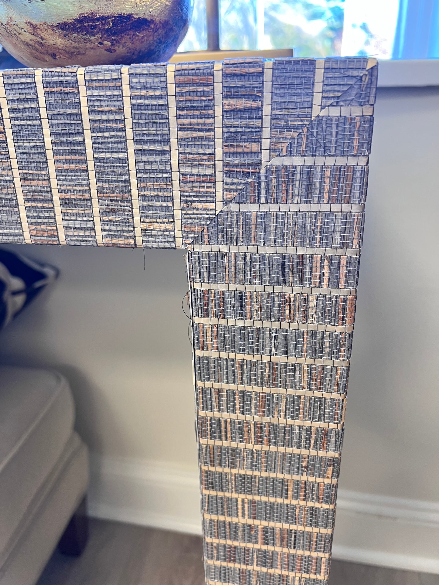 Custom Waterfall Console Table—Grasscloth no