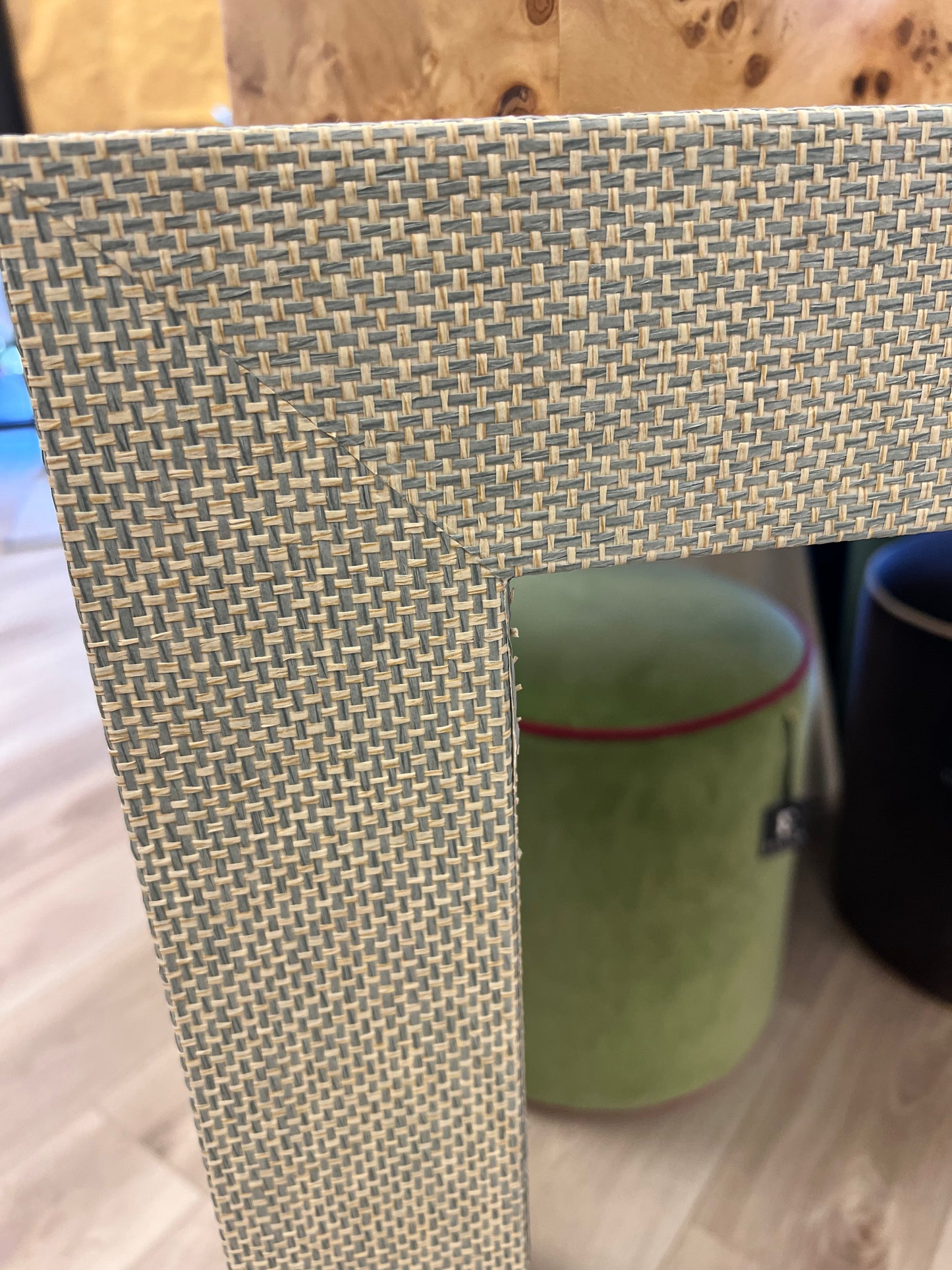 Custom Waterfall Console Table—Grasscloth no