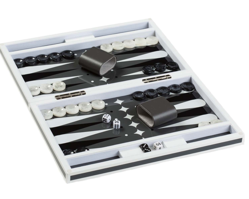 LUXURY LACQUER BACKGAMMON SET IN GREY AND WHITE