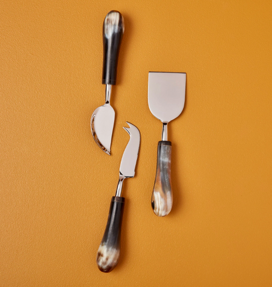 Horn and Stainless Cheese Set of 3